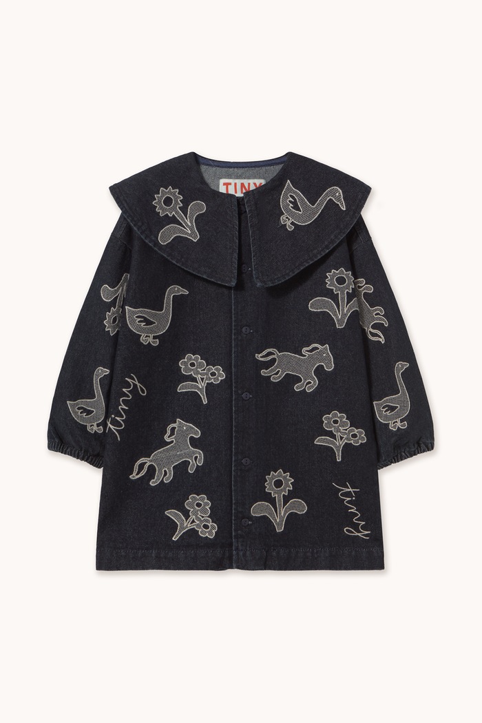 Tinycottons Sukienka bawełniana HORSES & FLOWERS DENIM DRESS AW26.189 czarny AW26