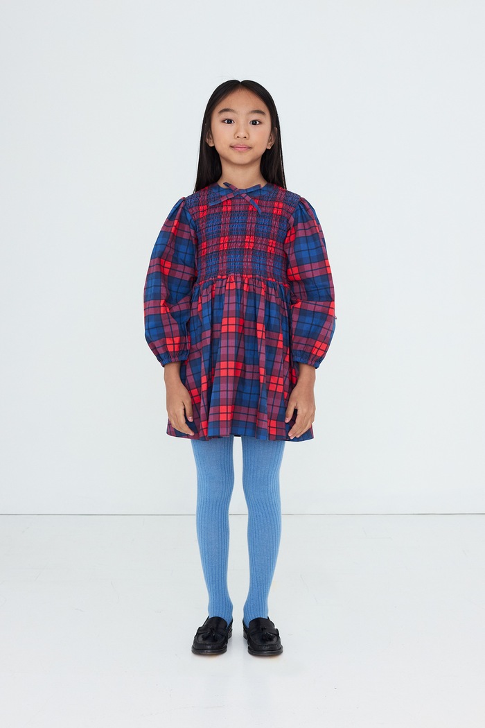 Tinycottons Sukienka rozkloszowana bawełniana CHECK DRESS granatowy AW26.223