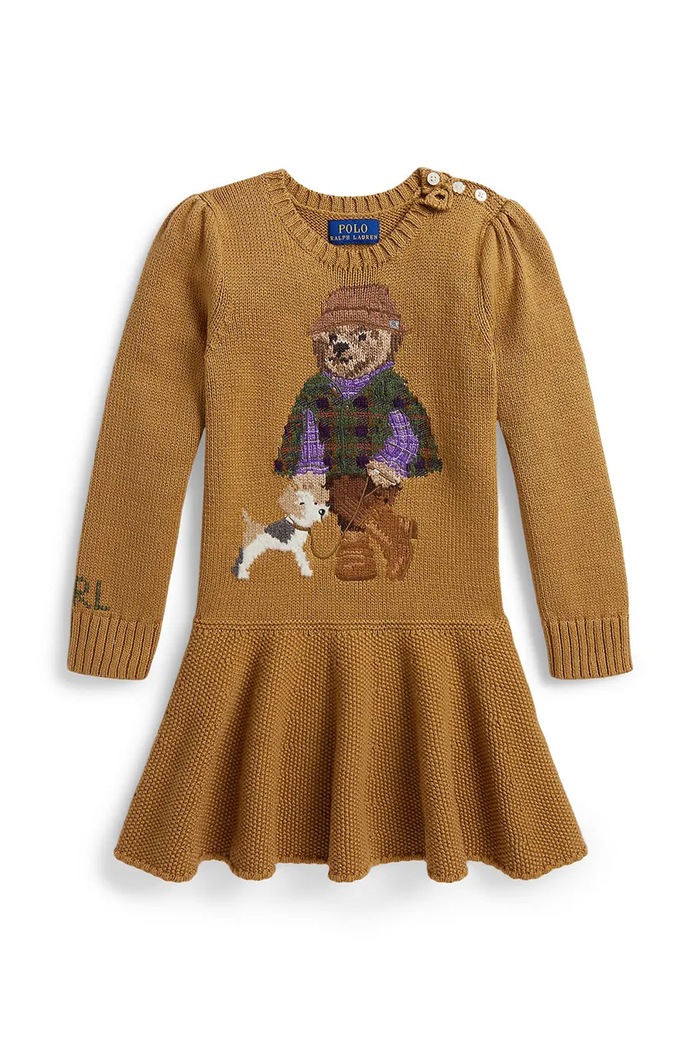 Polo Ralph Lauren haljina A-kroja s pamukom 312B26005001 smeđa AW26
