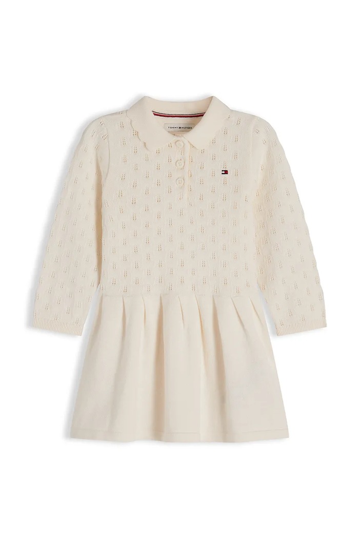 Tommy Hilfiger sukienka rozkloszowana z bawełną beżowy KN0KN02261.9BY2