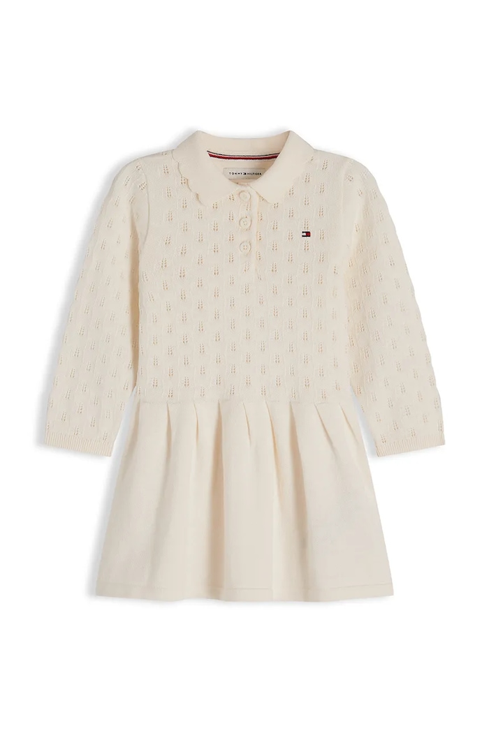 Tommy Hilfiger sukienka rozkloszowana z bawełną beżowy KN0KN02261.9BY2