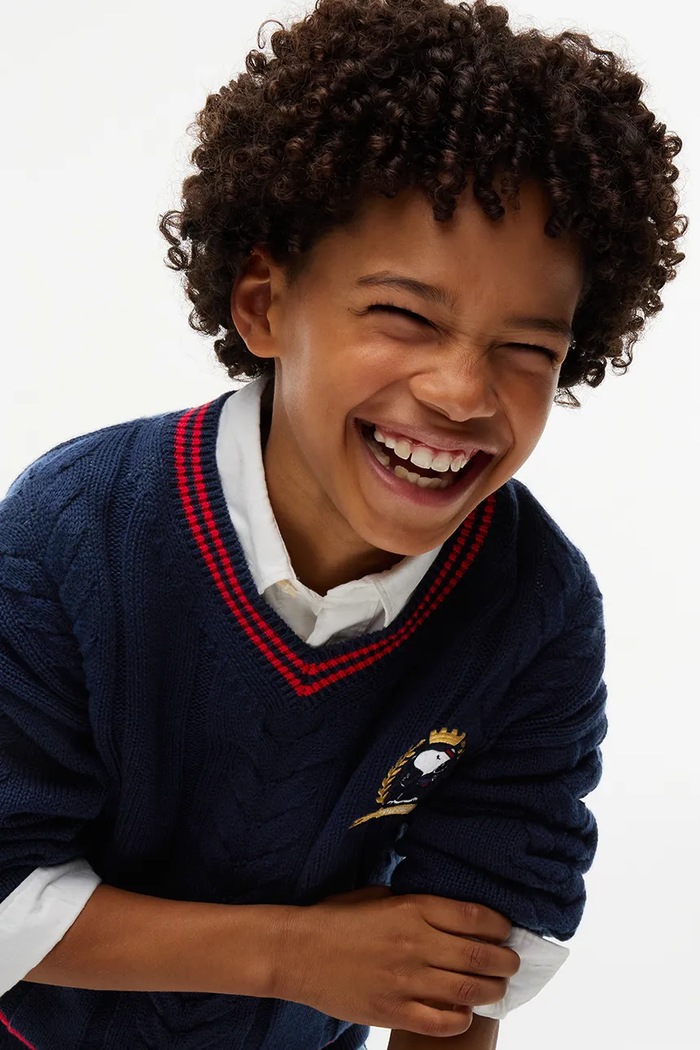 Chłopiec Tommy Hilfiger Sweter dziecięcy bawełniany x Peanuts KS0KS00763.128.176.9BY2 granatowy