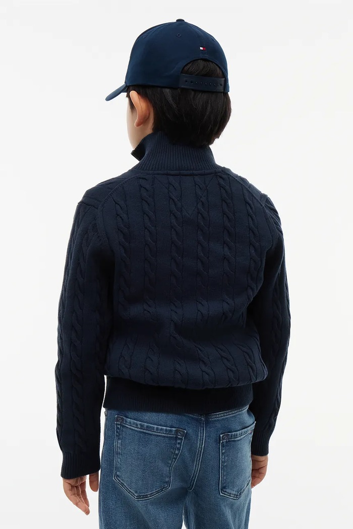Chłopiec Tommy Hilfiger Sweter rozpinany dziecięcy bawełniany KB0KB10625.128.176.9BY2 granatowy
