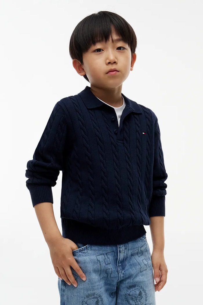 Tommy Hilfiger Sweter dziecięcy bawełniany granatowy KB0KB10624.9BY2