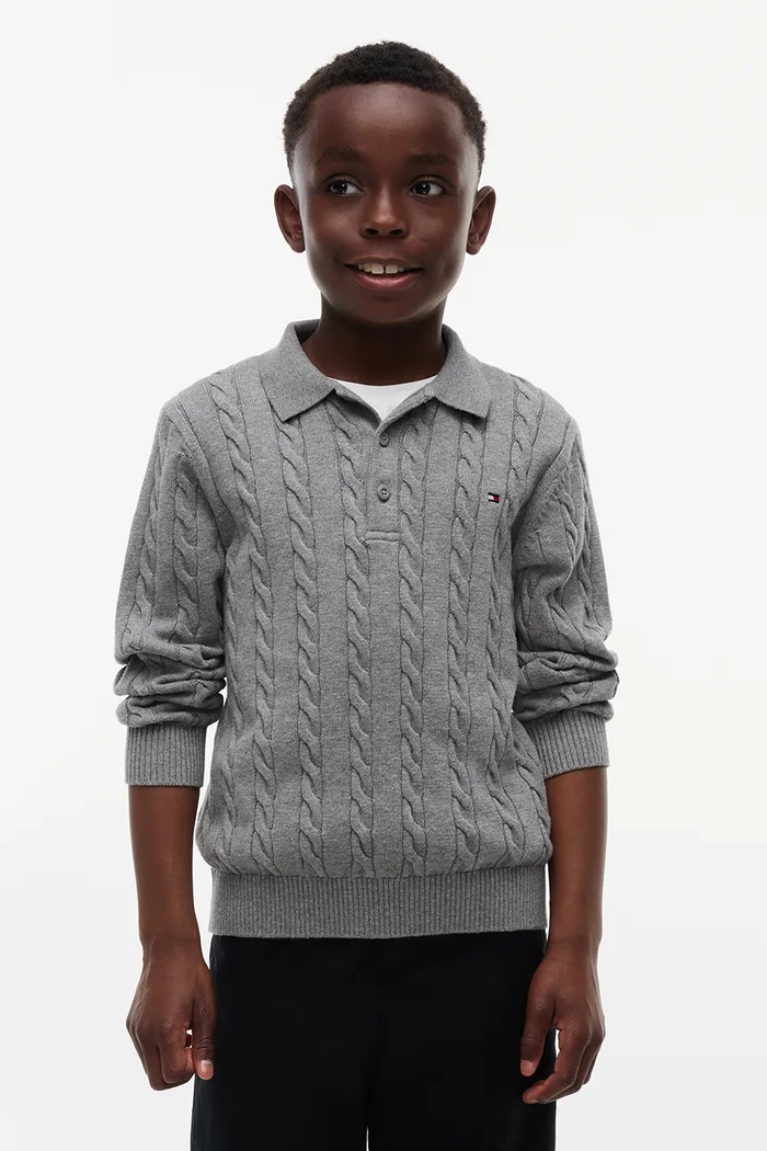 Tommy Hilfiger sweter dziecięcy bawełniany szary KB0KB10624.9BY2