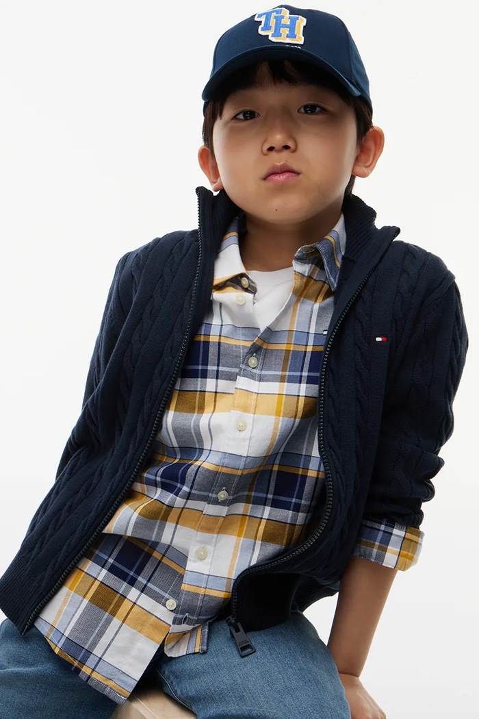 Sweter rozpinany dziecięcy bawełniany Tommy Hilfiger granatowy KB0KB10625.104.122.9BY2