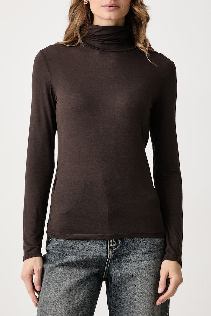 Longsleeve damski z wiskozą Haveone MJS.R119 brązowy