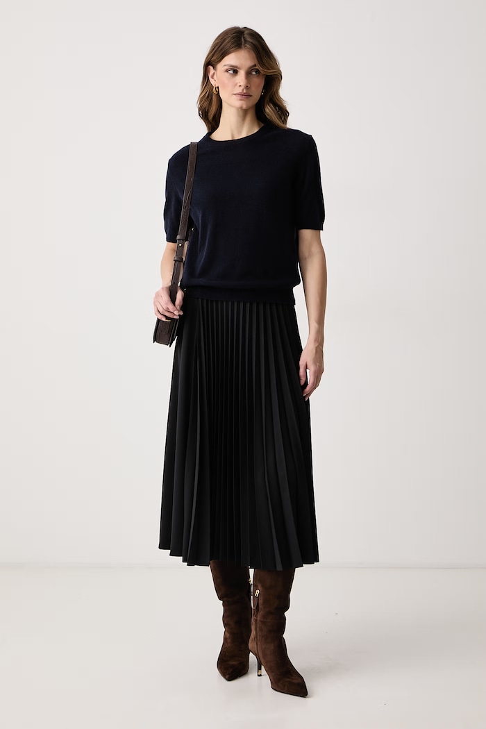 Haveone Sweter z krótkim rękawem damski z kaszmirem MNC.R095 granatowy AW26