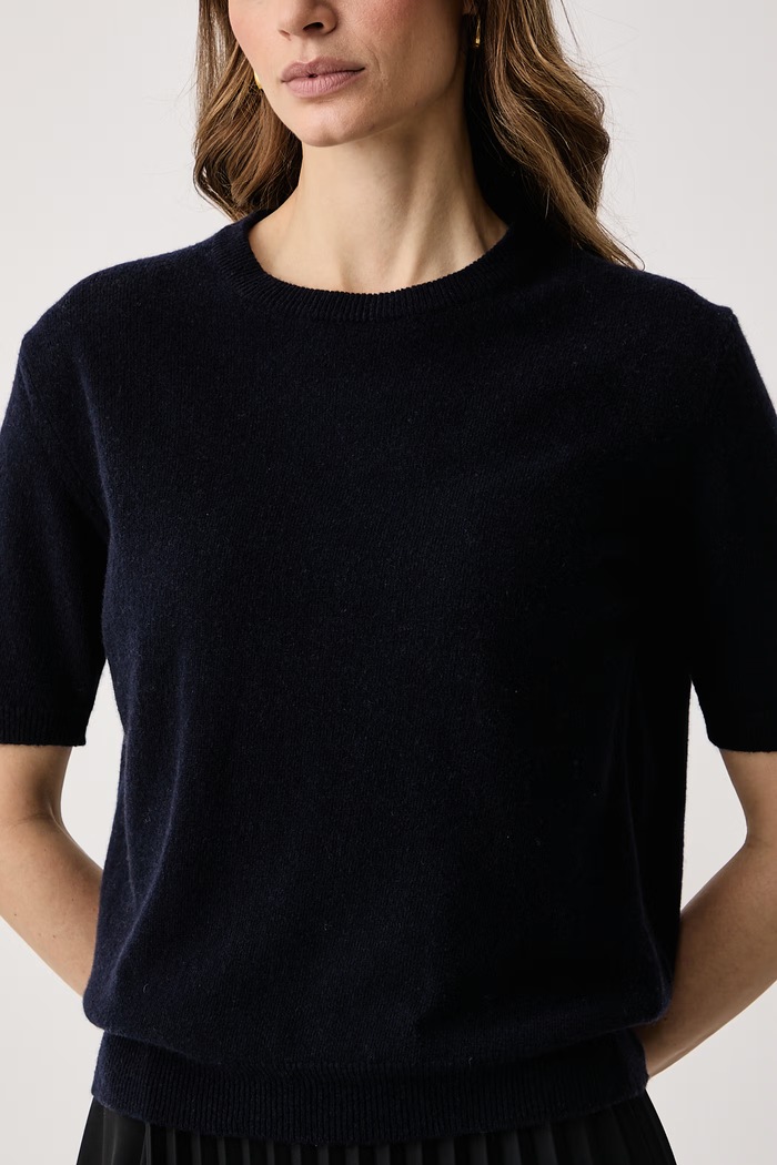 Sweter z krótkim rękawem damski z kaszmirem Haveone MNC.R095 granatowy