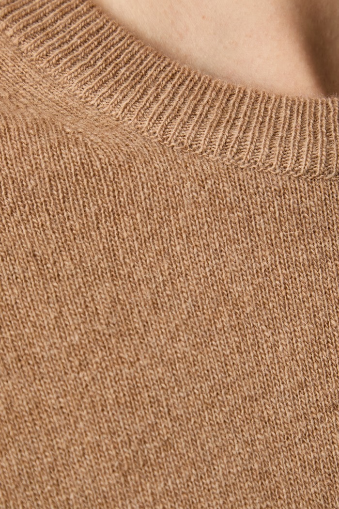 Sweter z krótkim rękawem damski z kaszmirem Haveone beżowy MNC.R095