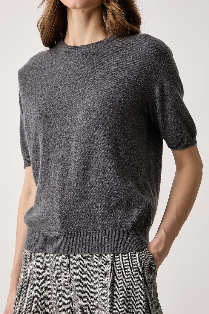 Sweter z krótkim rękawem damski z kaszmirem Haveone MNC.R095 szary
