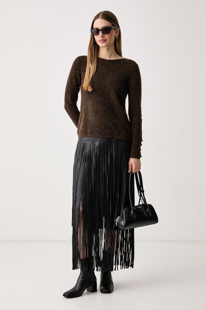 Mos Mosh Sweter damski z wełną Sophia 183530 brązowy AW26
