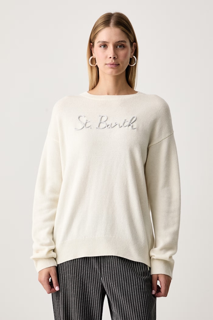 MC2 Saint Barth Sweter damski z wełną beżowy TESS001