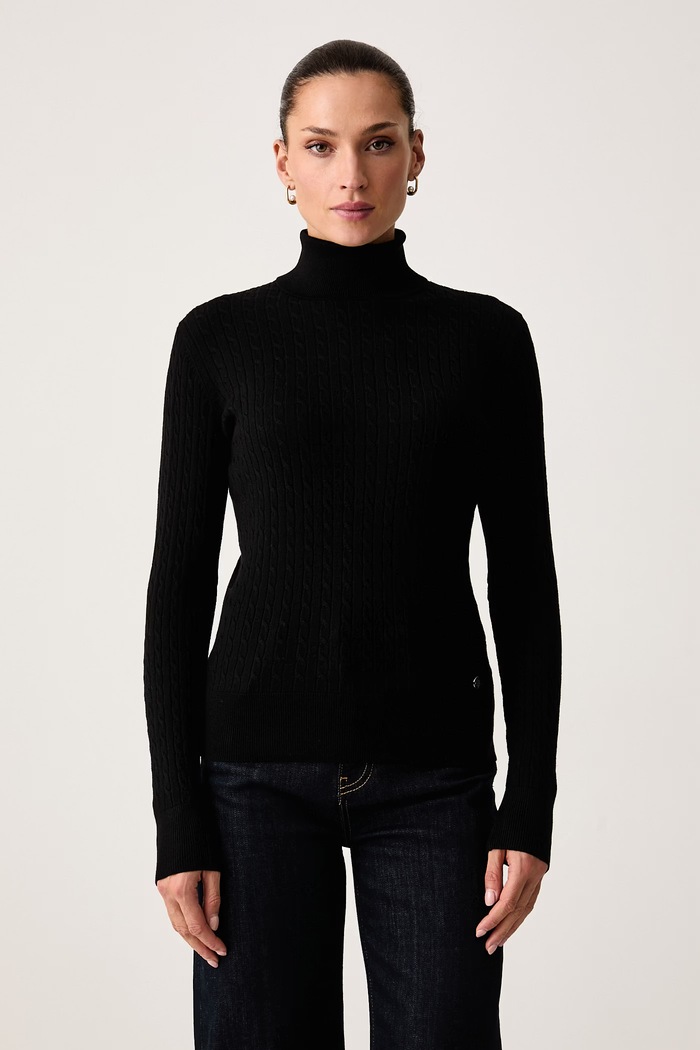 U.S. Polo Assn. Rolák detský s viskózou Fine Cable Roll Neck Jumper čierna WUP1595