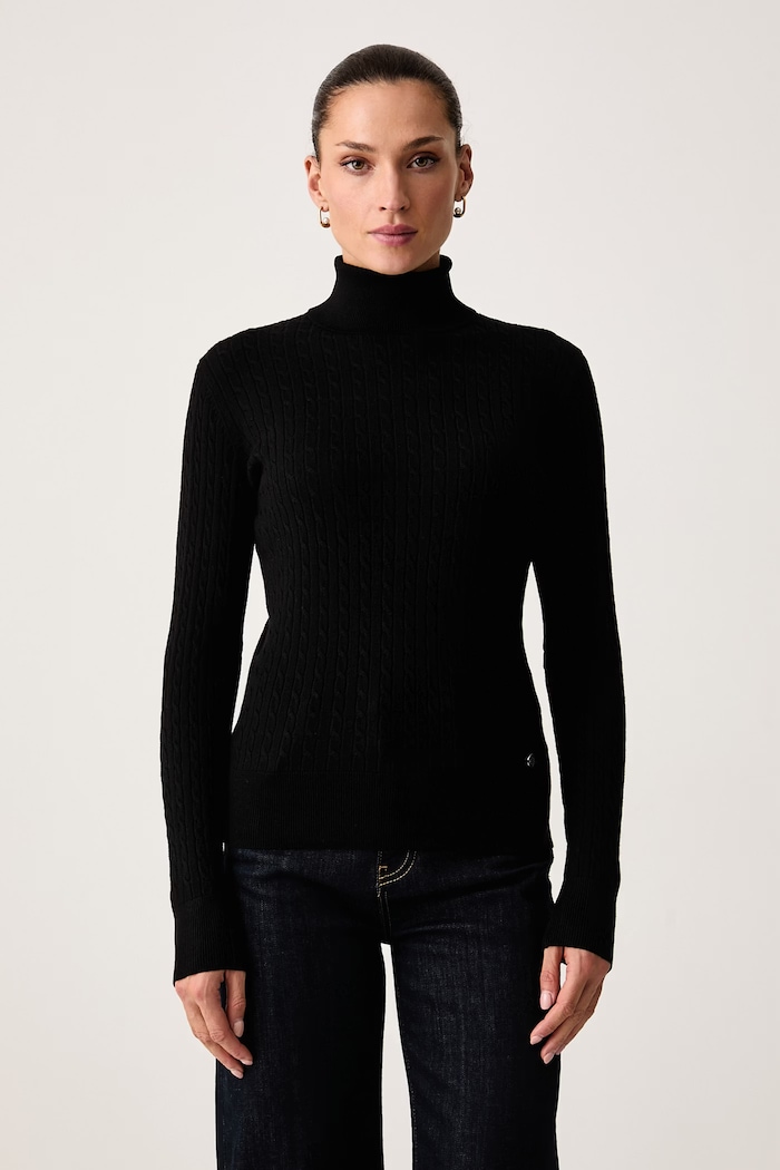 U.S. Polo Assn. Rolák detský s viskózou Fine Cable Roll Neck Jumper čierna WUP1595
