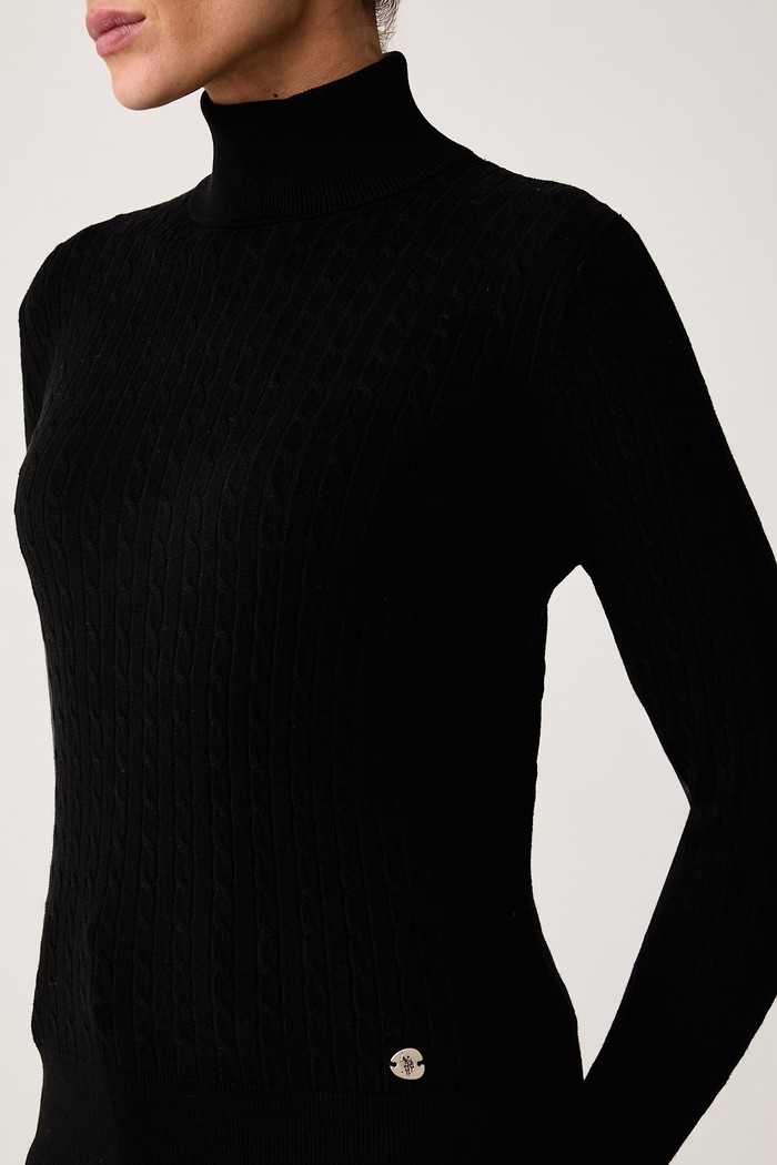 Rolák detský s viskózou Fine Cable Roll Neck Jumper U.S. Polo Assn. WUP1595 čierna