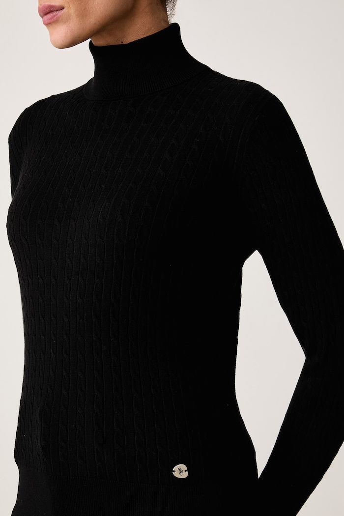 Rolák detský s viskózou Fine Cable Roll Neck Jumper U.S. Polo Assn. WUP1595 čierna