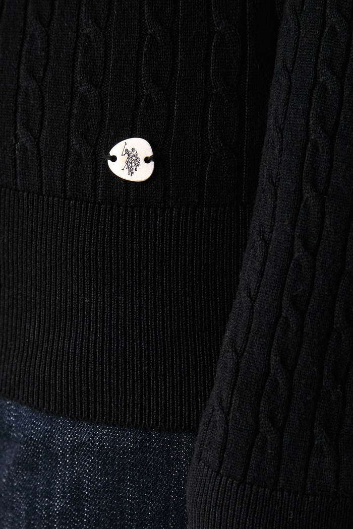 Rolák detský s viskózou Fine Cable Roll Neck Jumper U.S. Polo Assn. čierna WUP1595
