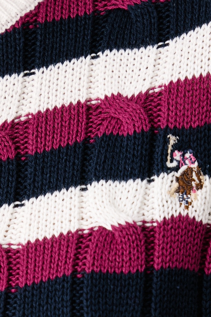 Sweter damski bawełniany Stripe Crew Neck Cable U.S. Polo Assn. biały WUP1582