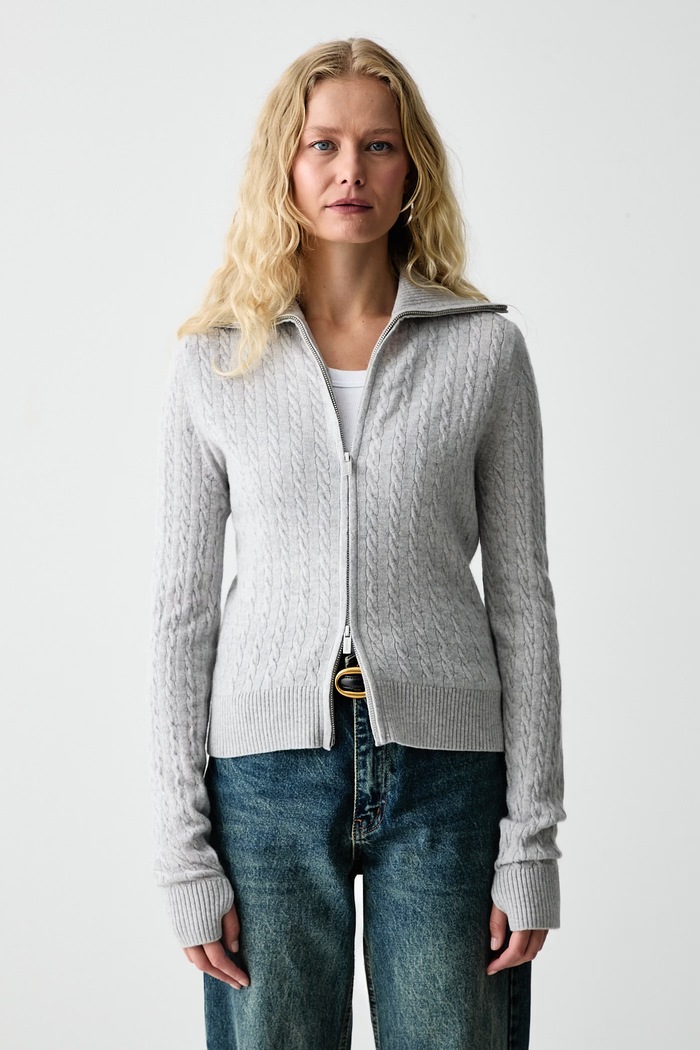 La Mania Sweter rozpinany damski z wełną merino BING szary BING