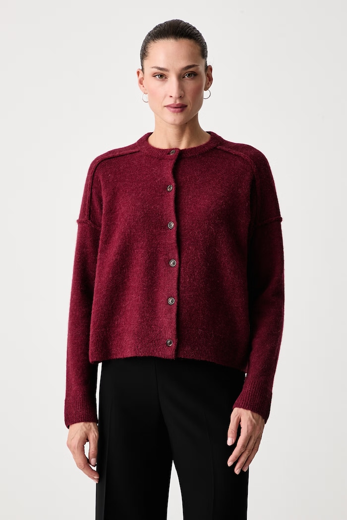 Scotch & Soda Kardigan damski z dodatkiem wełny bordowy U9B01799T