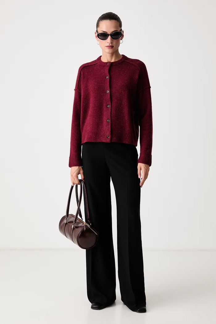 Scotch & Soda Kardigan damski z dodatkiem wełny U9B01799T bordowy AW26