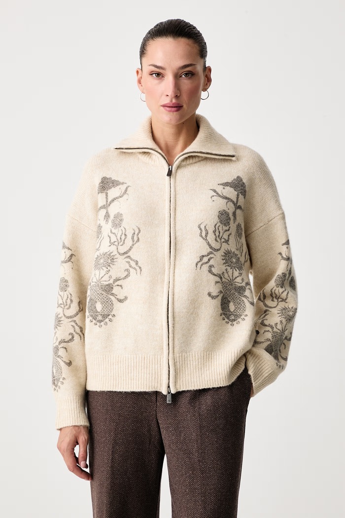 Scotch & Soda Sweter rozpinany damski z wełną beżowy U9B01785T