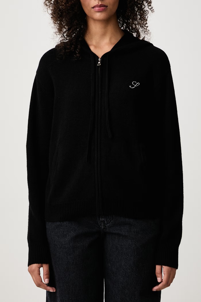 S Logo sweter rozpinany z kaszmirem damski Sporty & Rich czarny CA00282327BA01