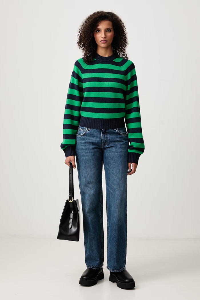 Sporty & Rich Striped sweter wełniany damski WS10483000WH37 granatowy AW26