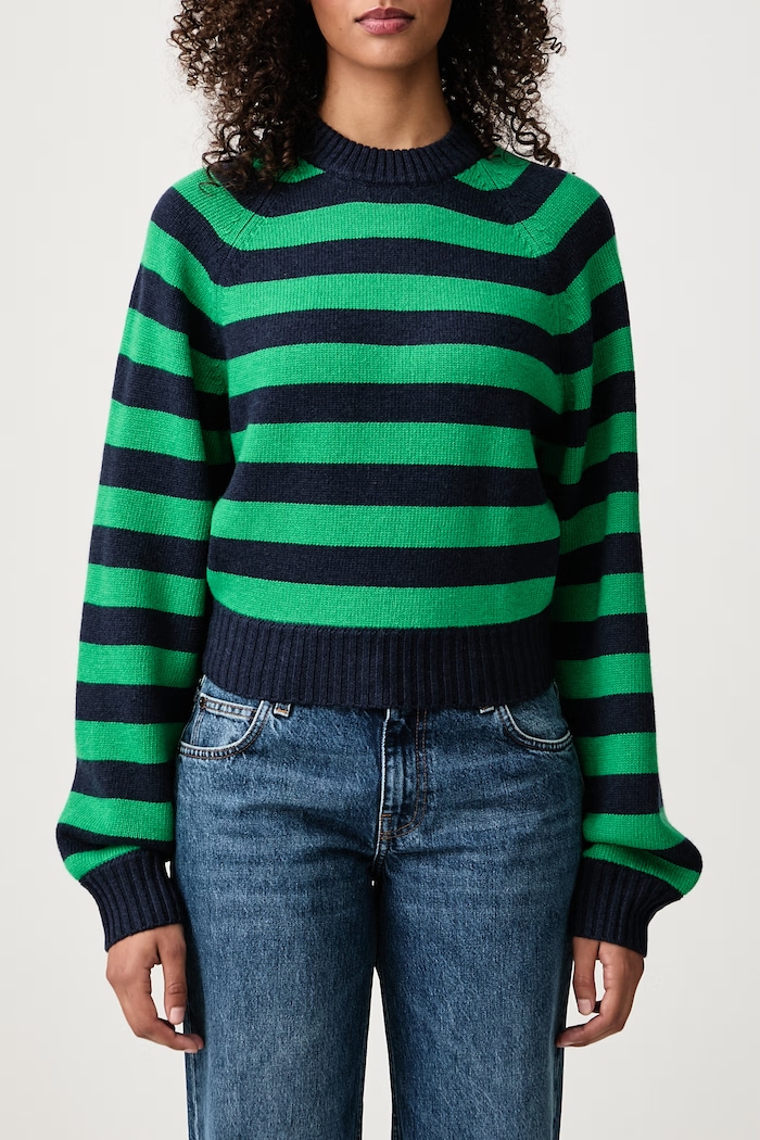 Striped sweter wełniany damski Sporty & Rich granatowy WS10483000WH37
