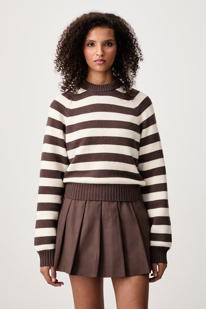 Sporty & Rich Striped sweter wełniany damski brązowy WS10483000BR03