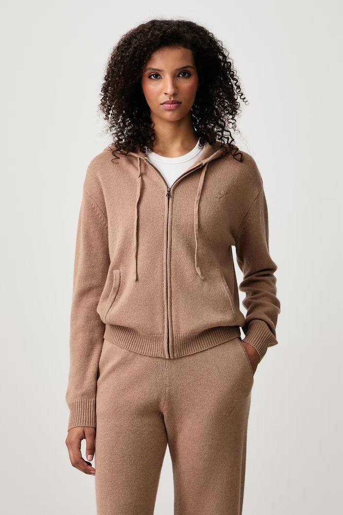 Sporty & Rich S Logo sweter rozpinany z kaszmirem damski brązowy CA00283327BE02