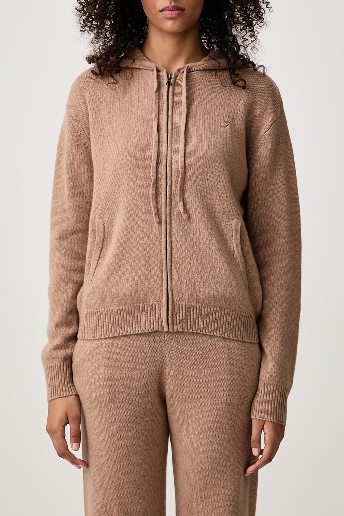 S Logo sweter rozpinany z kaszmirem damski Sporty & Rich brązowy CA00283327BE02