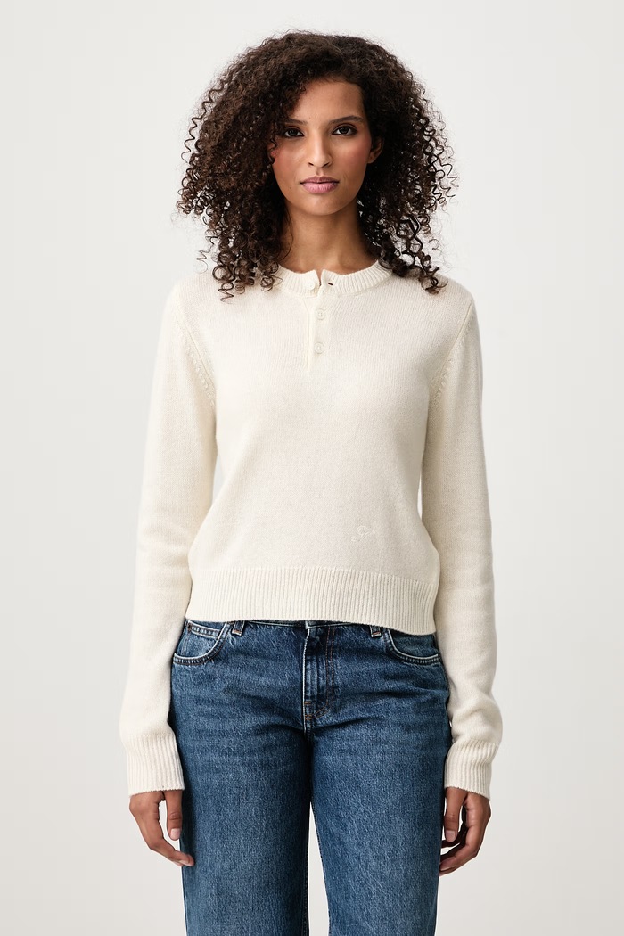 Sporty & Rich S Logo sweter z kaszmirem damski beżowy WS11185327WH06