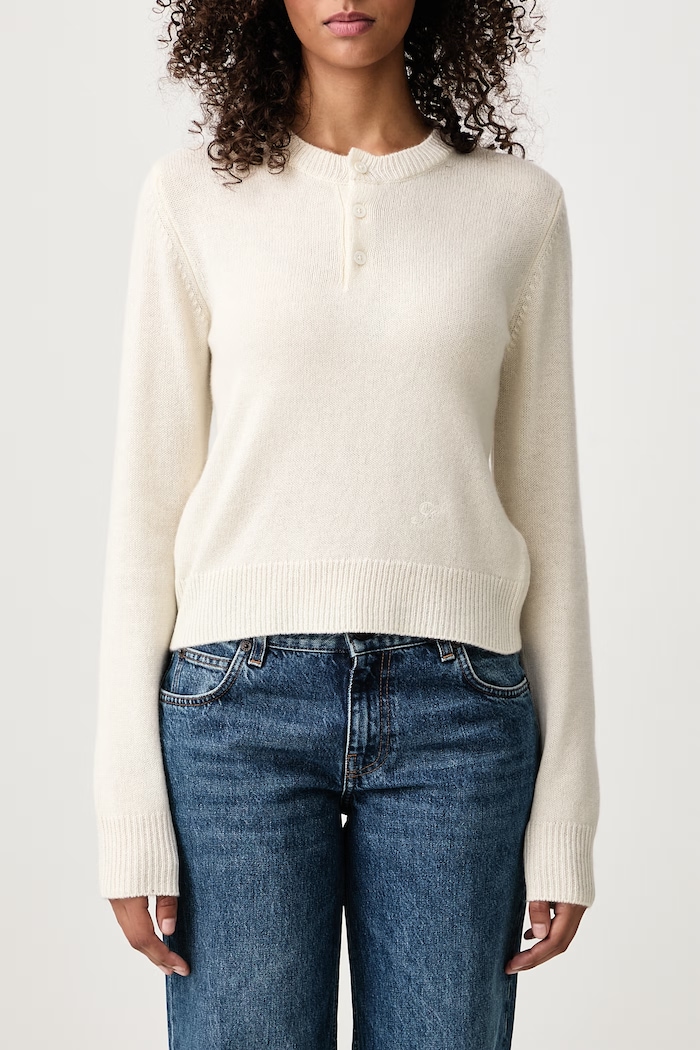 S Logo sweter z kaszmirem damski Sporty & Rich beżowy WS11185327WH06
