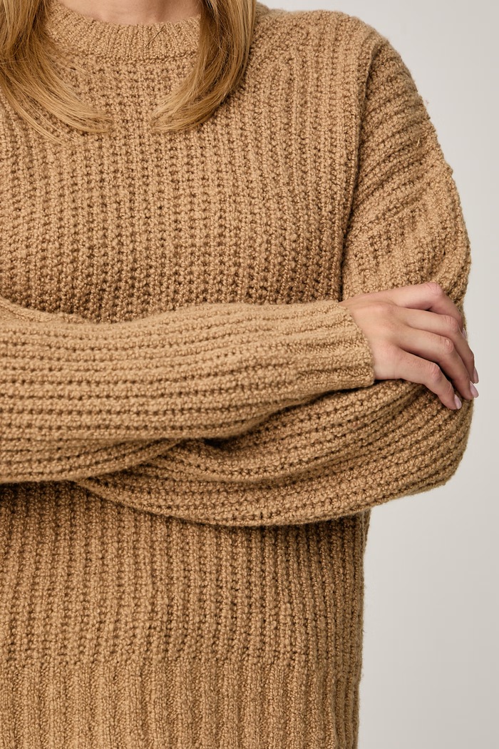 Sweter damski z wełną MICHAEL Michael Kors MF661JSML1 brązowy