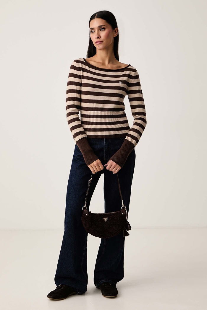 Guess Jeans Sweter damski z dodatkiem wełny W6BR66.Z1616 brązowy AW26