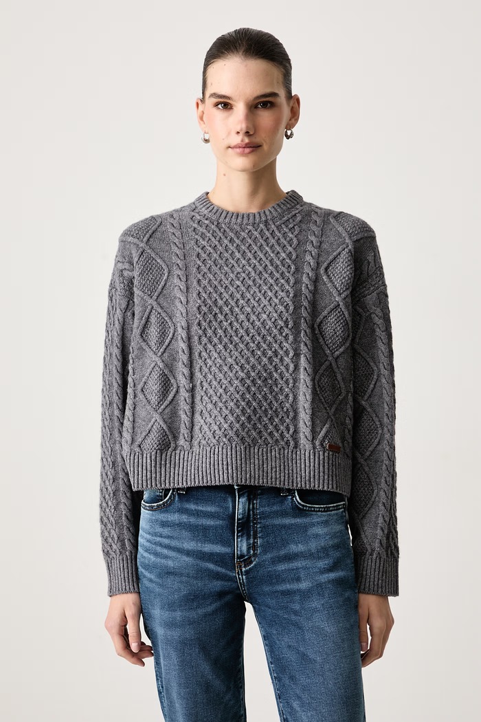 Guess Jeans Sweter damski z dodatkiem wełny szary W6BR15.Z1260