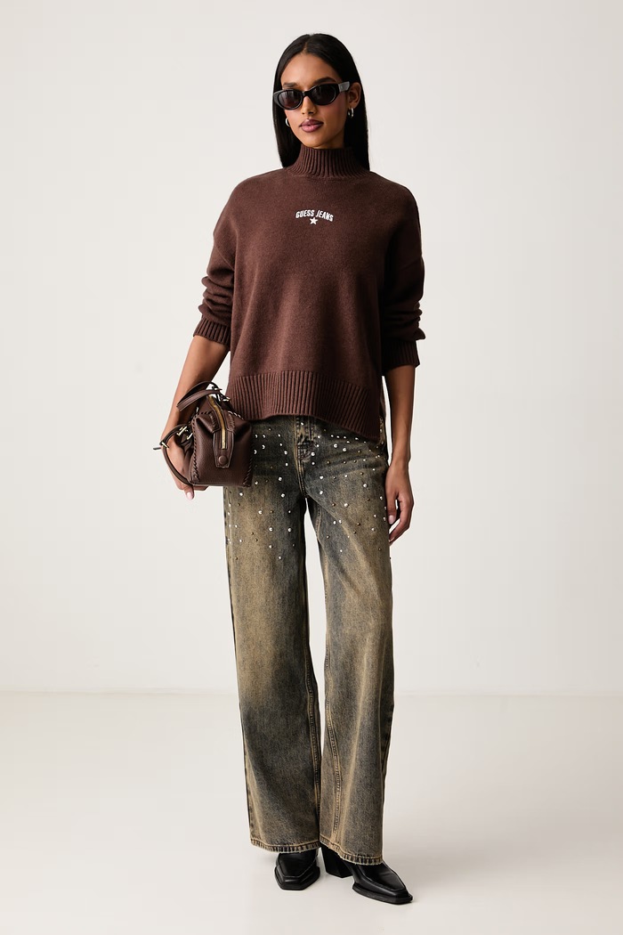 Guess Jeans Poludolčevita za žene s dodatkom vune W6BR09.Z1252 smeđa AW26