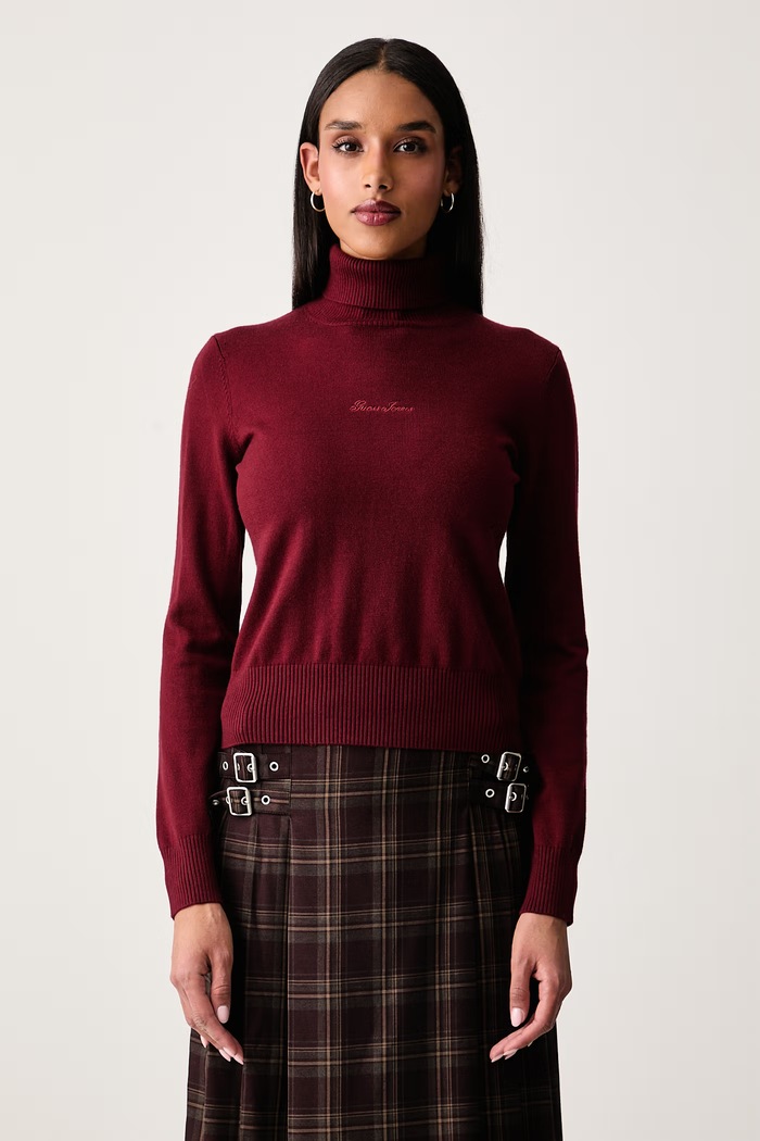 Guess Jeans Dolčevita za žene s dodatkom svile bordo W6BR03.Z1246