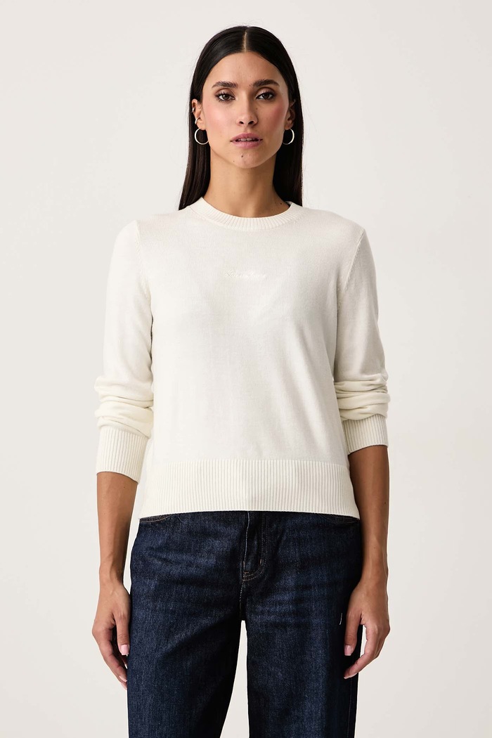 Guess Jeans Sweter damski z dodatkiem wełny beżowy W6BR01.Z1244
