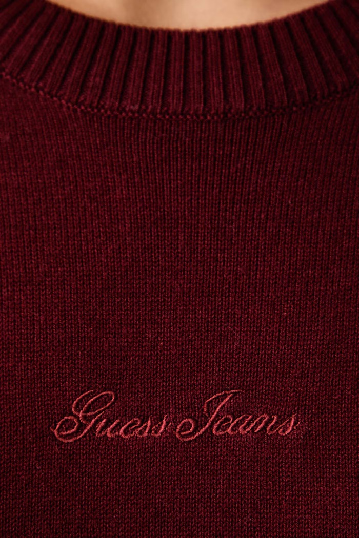 Sweter damski z dodatkiem wełny Guess Jeans bordowy W6BR01.Z1244