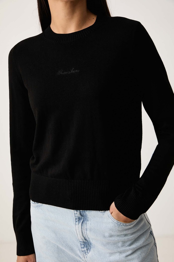 Sweter damski z dodatkiem wełny Guess Jeans W6BR01.Z1244 czarny