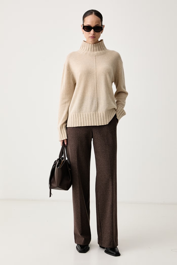 Mos Mosh Sweter damski kaszmirowy 181740 beżowy AW26