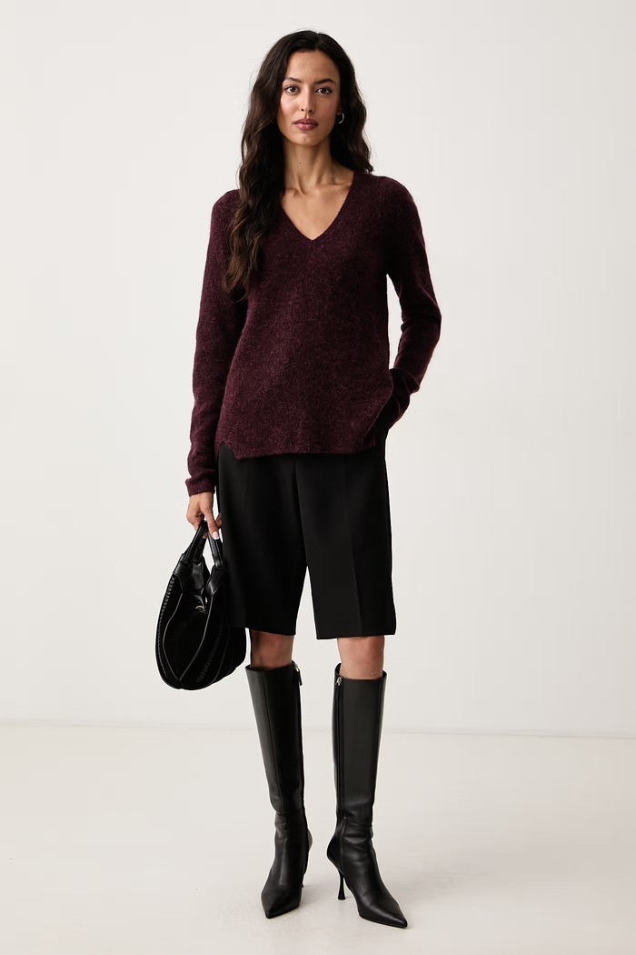 Mos Mosh Sweter damski z dodatkiem wełny 182160 bordowy AW26