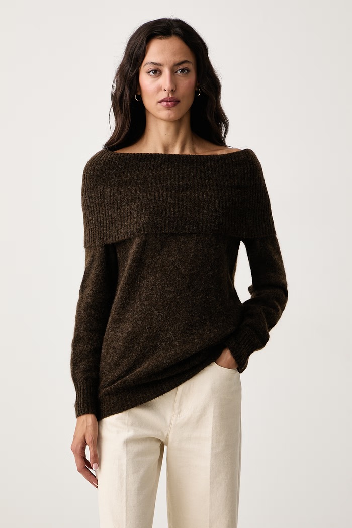 Mos Mosh Sweter damski z wełną brązowy 182180