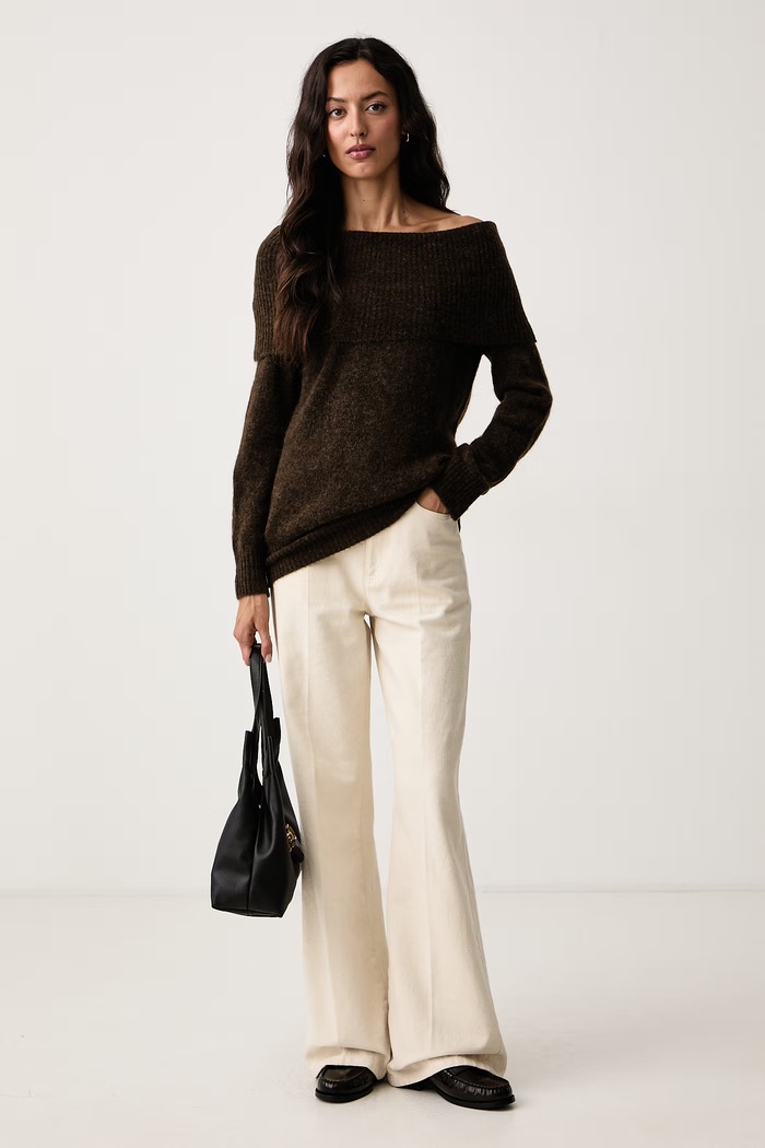 Mos Mosh Sweter damski z wełną 182180 brązowy AW26
