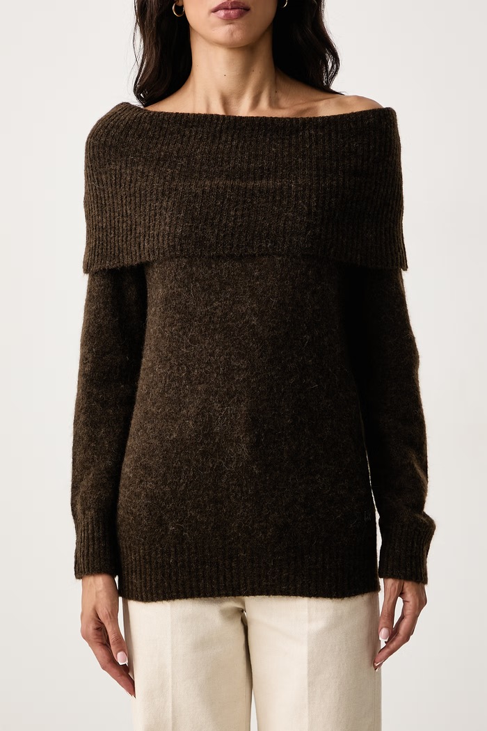 Sweter damski z wełną Mos Mosh 182180 brązowy