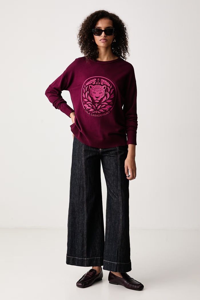 Lola Casademunt Sweter damski z bawełną LF2611018 bordowy AW26
