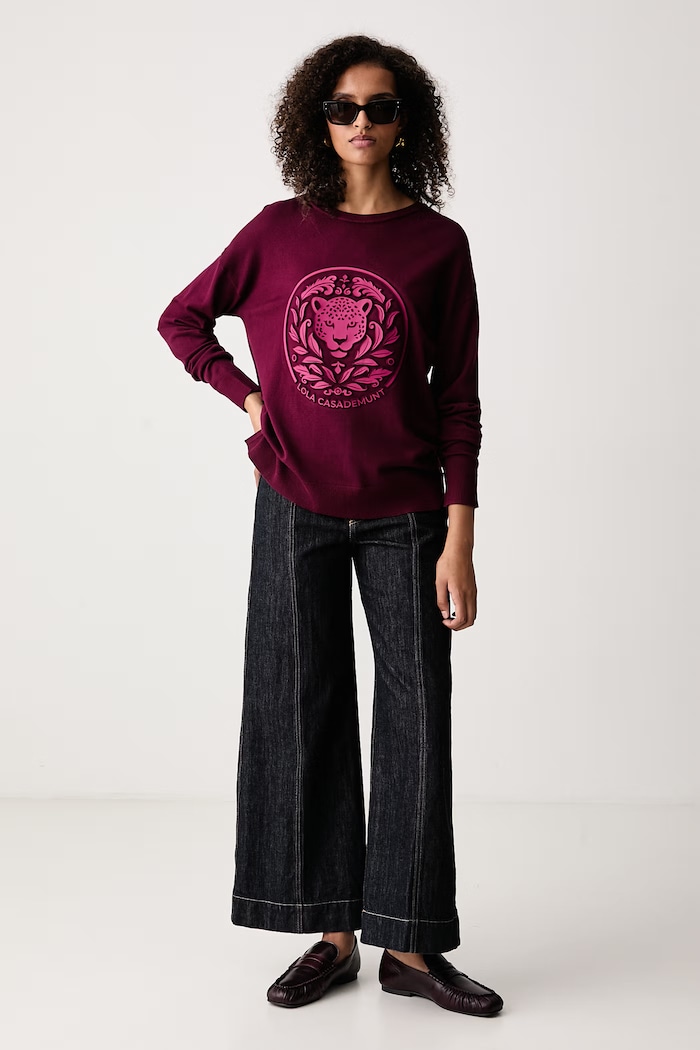 Lola Casademunt Sweter damski z bawełną LF2611018 bordowy AW26